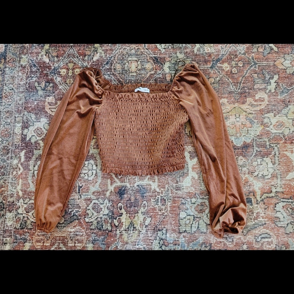 Elodie - Velvet Smocked Top (Rust) - BRAND NEW